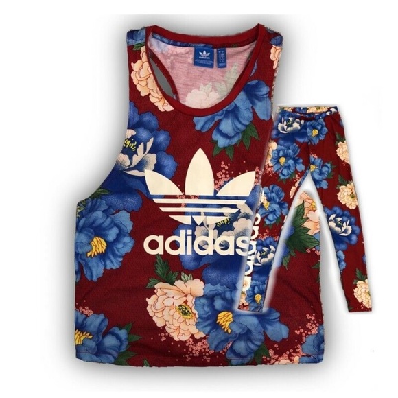 💥Rare💥Farm Rio x Adidas Originals Chita Firebird Floral leggings & tank set - Picture 2 of 9